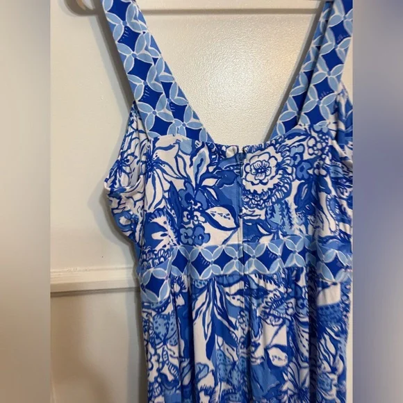 NWT Lilly Pulitzer SERENA V-NECK MAXI Dress Blue Tang Flocking Fabulous - Picture 7 of 11